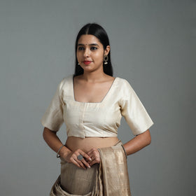 Off White Gota Patti Slub Silk Plain Blouse Online