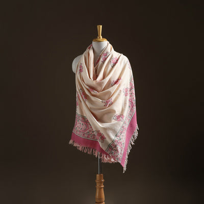 Floral Sanganeri Print Pure Merino Wool Handwoven Shawl 56