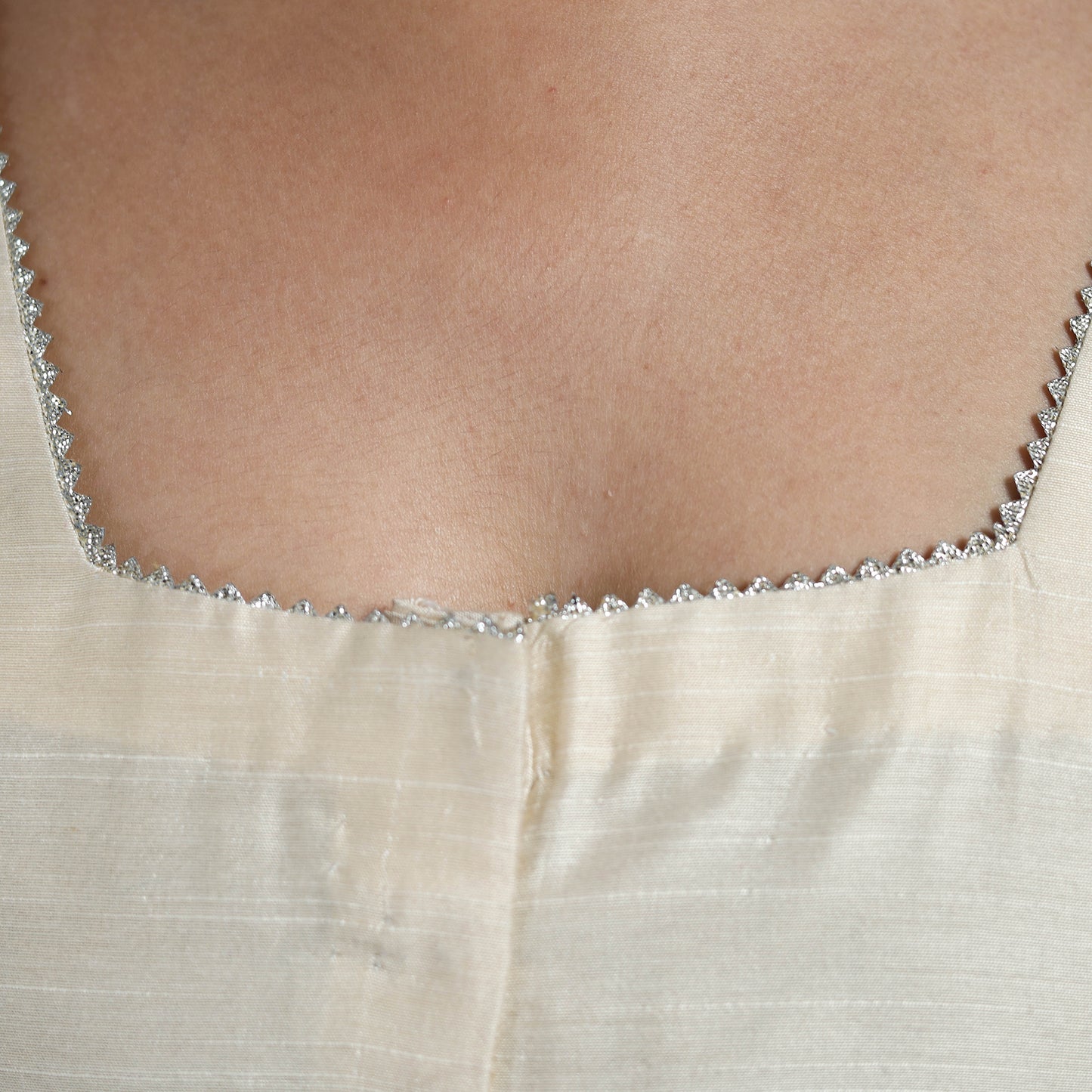 Off White Gota Patti Slub Silk Plain Blouse Online