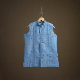 Handwoven Cotton Nehru Jacket for Men in Jamdani Buti of Srikakulam 13