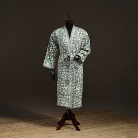 Sanganeri Hand Block Print Waffle Weave Cotton Bath Robe 29