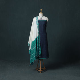Prewashed Jacquard Cotton Unstitched Dress Material: Kurta & Dupatta with Jewellery 12