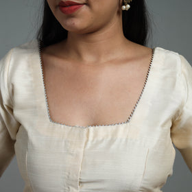 Off White Gota Patti Slub Silk Plain Blouse Online