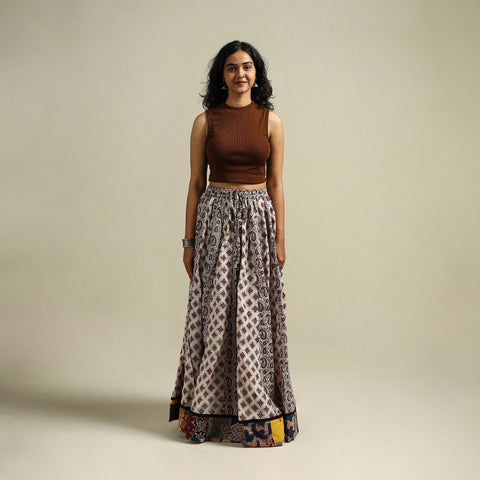 Bagh Hand Block Print 24 Kali Patchwork Cotton Long Skirt 20