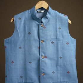 Handwoven Cotton Nehru Jacket for Men in Jamdani Buti of Srikakulam 13