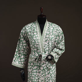 Sanganeri Hand Block Print Waffle Weave Cotton Bath Robe 29