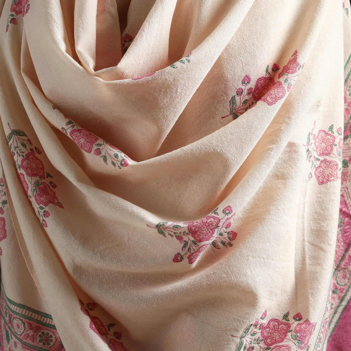 Floral Sanganeri Print Pure Merino Wool Handwoven Shawl 56