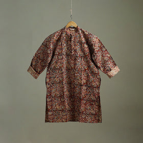 Hand Block Print Natural Dyed Cotton Long Kalamkari Kurta for Men 13