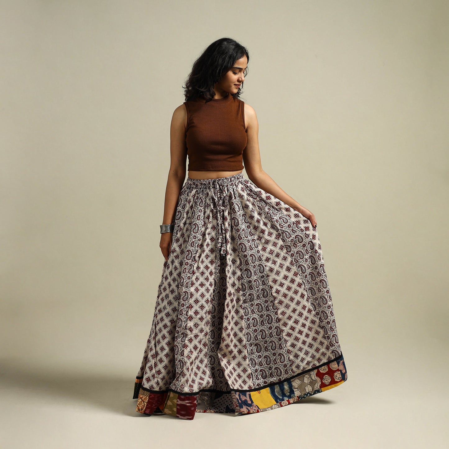 Bagh Hand Block Print 24 Kali Patchwork Cotton Long Skirt 20