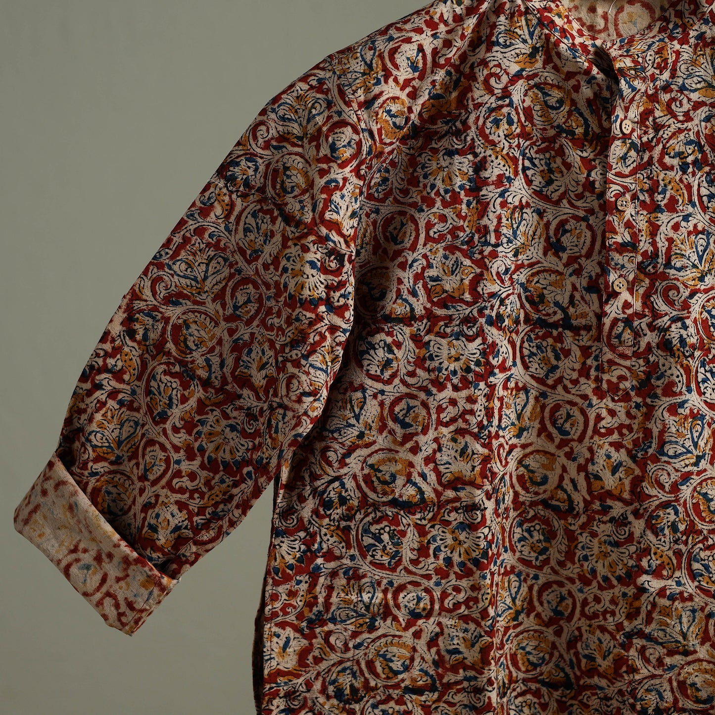 Hand Block Print Natural Dyed Cotton Long Kalamkari Kurta for Men 13