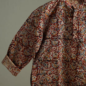 Hand Block Print Natural Dyed Cotton Long Kalamkari Kurta for Men 13