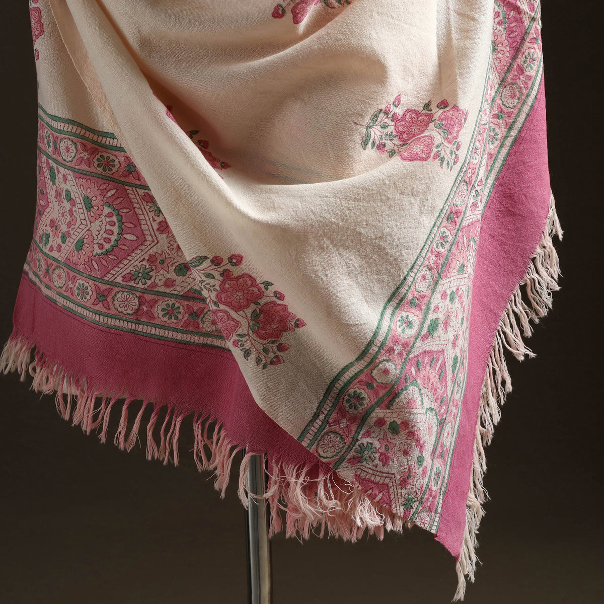 Floral Sanganeri Print Pure Merino Wool Handwoven Shawl 56