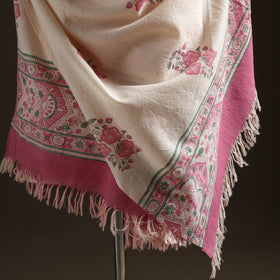 Floral Sanganeri Print Pure Merino Wool Handwoven Shawl 56