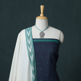 Prewashed Jacquard Cotton Unstitched Dress Material: Kurta & Dupatta with Jewellery 12