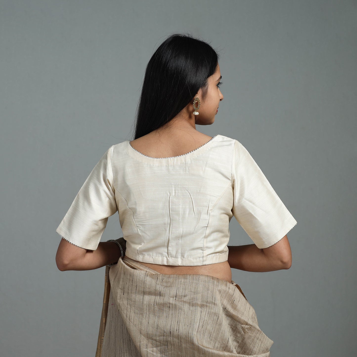 Off White Gota Patti Slub Silk Plain Blouse Online