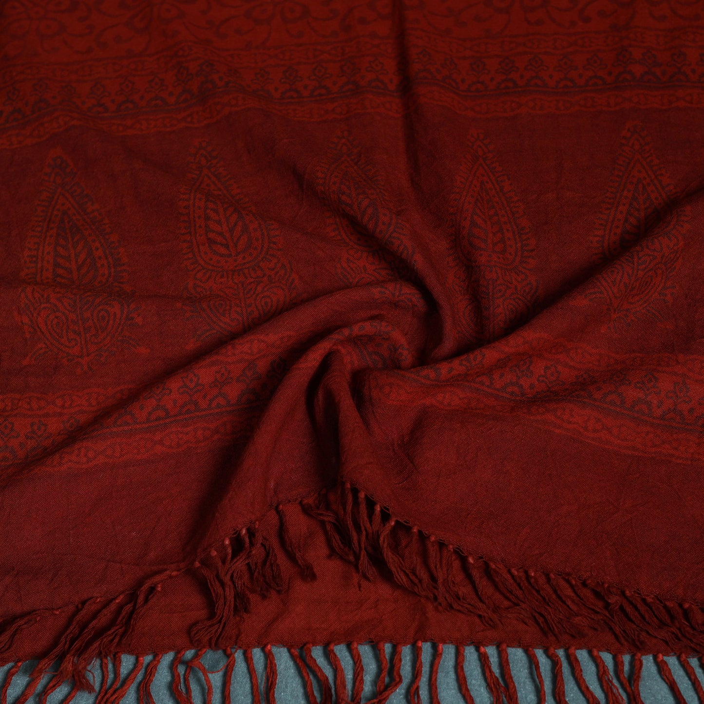 Handwoven Merino Wool Natural Dyed Bagh Hand Block Print Stole 01
