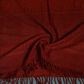 Handwoven Merino Wool Natural Dyed Bagh Hand Block Print Stole 01