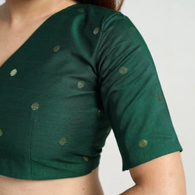 Green - Polka Dot Zari Buti Silk Stitched Plain Blouse 07