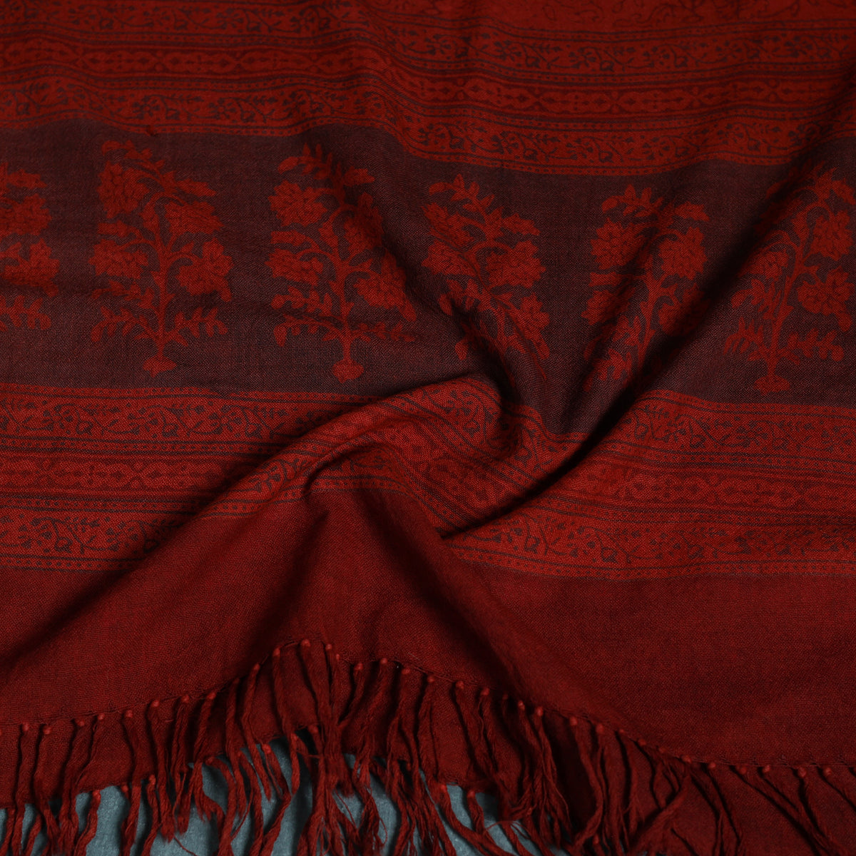 Handwoven Merino Wool Natural Dyed Bagh Hand Block Print Stole 02