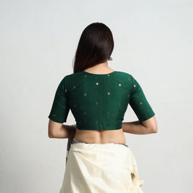 Green - Polka Dot Zari Buti Silk Stitched Plain Blouse 07