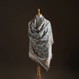Floral Sanganeri Print Pure Merino Wool Handwoven Shawl 57