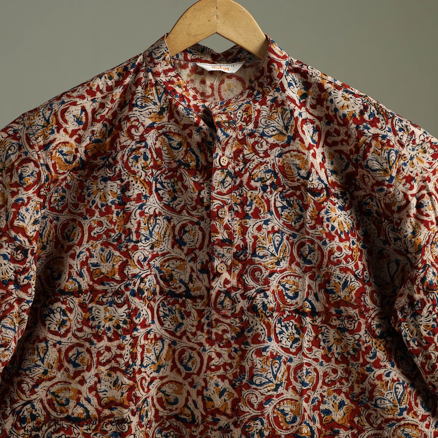 Hand Block Print Natural Dyed Cotton Long Kalamkari Kurta for Men 13