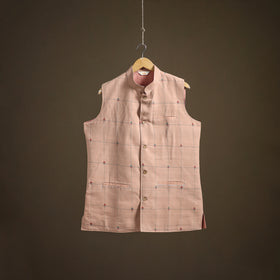 Handwoven Cotton Nehru Jacket for Men in Jamdani Buti of Srikakulam 14