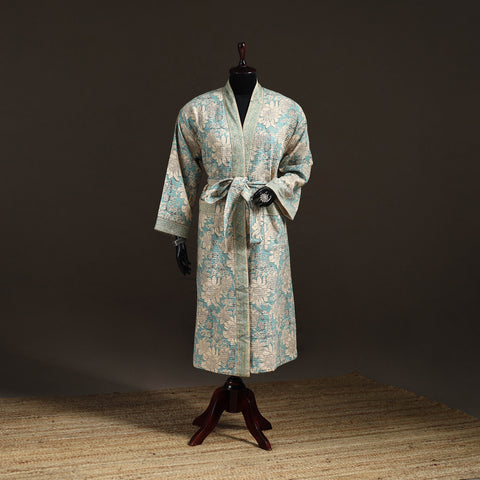 Sanganeri Hand Block Print Waffle Weave Cotton Bath Robe 30