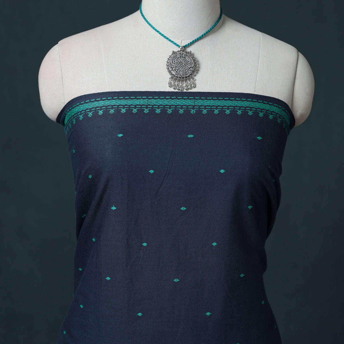 Prewashed Jacquard Cotton Unstitched Dress Material: Kurta & Dupatta with Jewellery 12