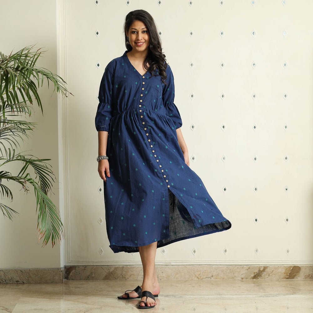 Blue - Jacquard Cotton Flared Gher Dress