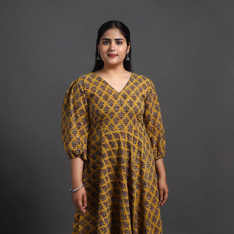 Flared Cotton Block Print Sanganeri Dress 13