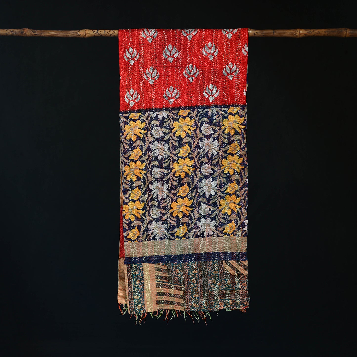 Bengal Kantha Handwork Patchwork Reversible Silk Stole 291