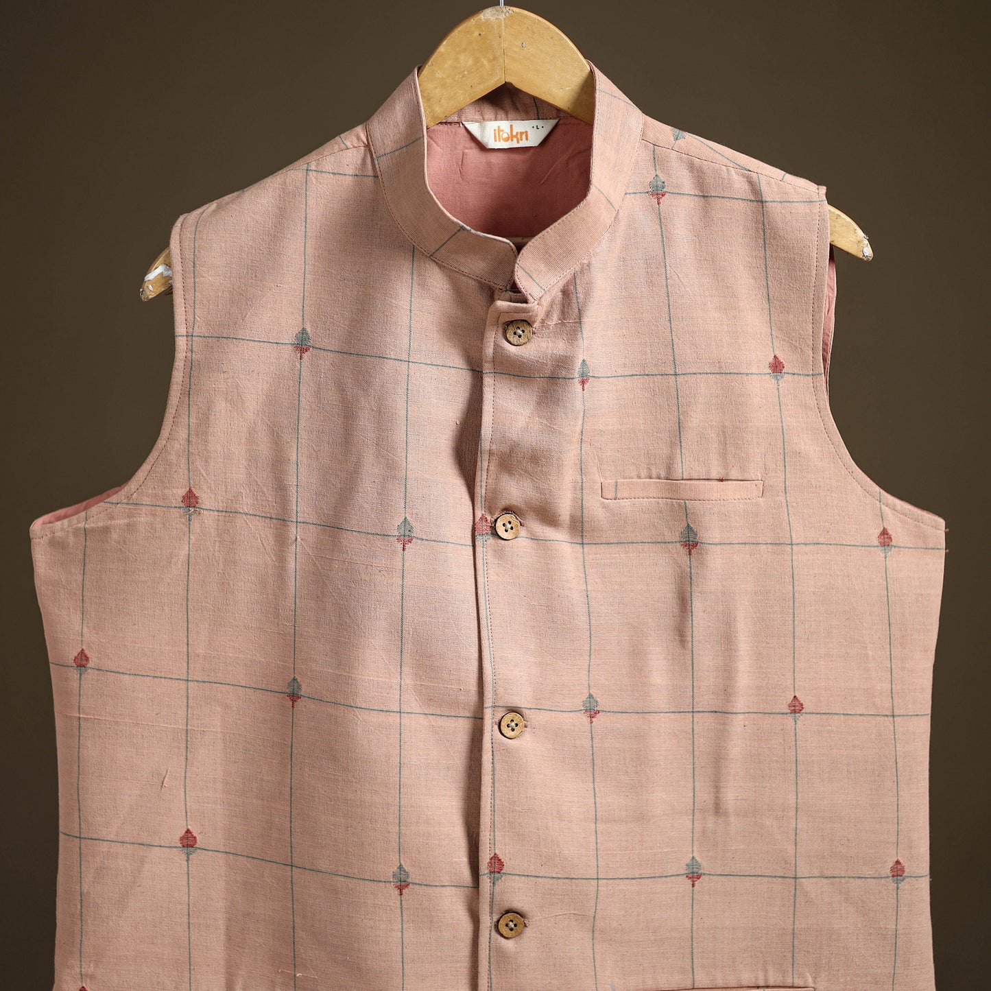 Handwoven Cotton Nehru Jacket for Men in Jamdani Buti of Srikakulam 14