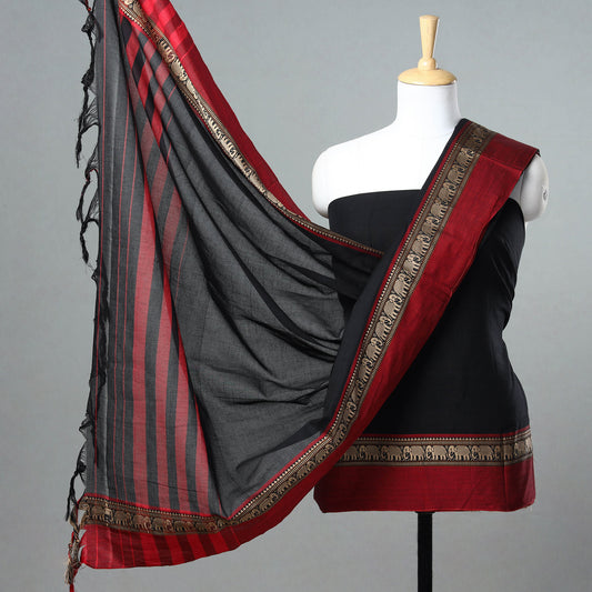 Black - 3pc Dharwad Cotton Suit Material Set
