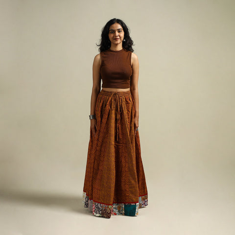 Bagh Hand Block Print 24 Kali Patchwork Cotton Long Skirt 21