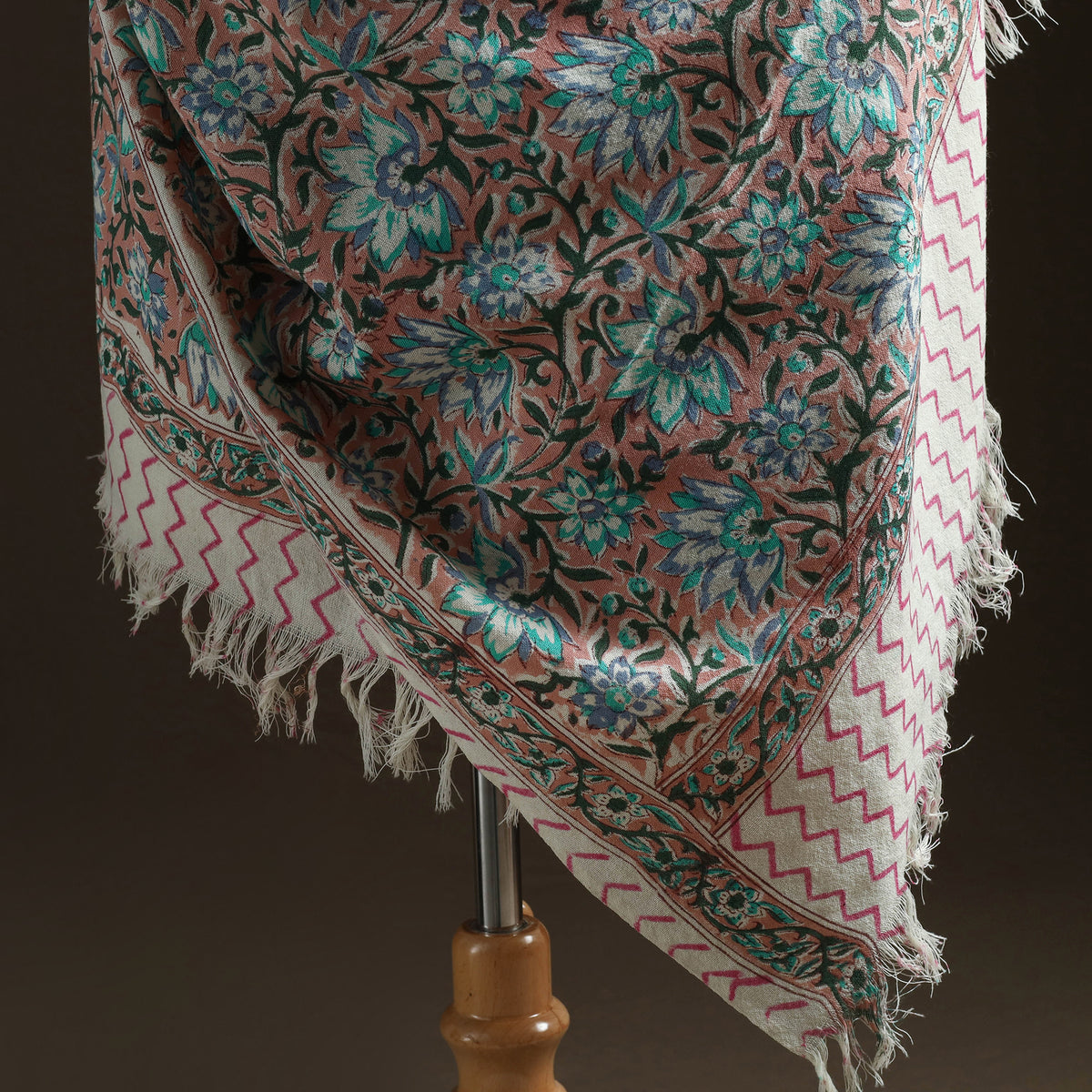 Floral Sanganeri Print Pure Merino Wool Handwoven Shawl 57