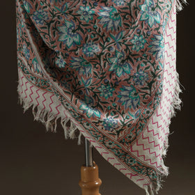 Floral Sanganeri Print Pure Merino Wool Handwoven Shawl 57