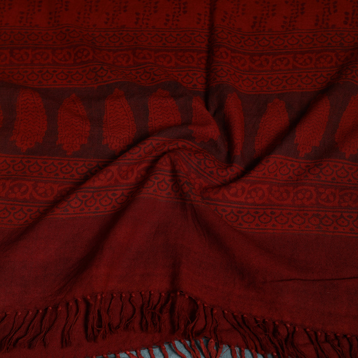 Handwoven Merino Wool Natural Dyed Bagh Hand Block Print Stole 05