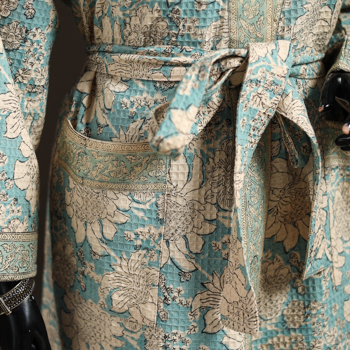 Sanganeri Hand Block Print Waffle Weave Cotton Bath Robe 30