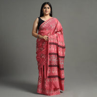 Pink - Nandana Dabu Block Printed Mul Cotton Saree 21