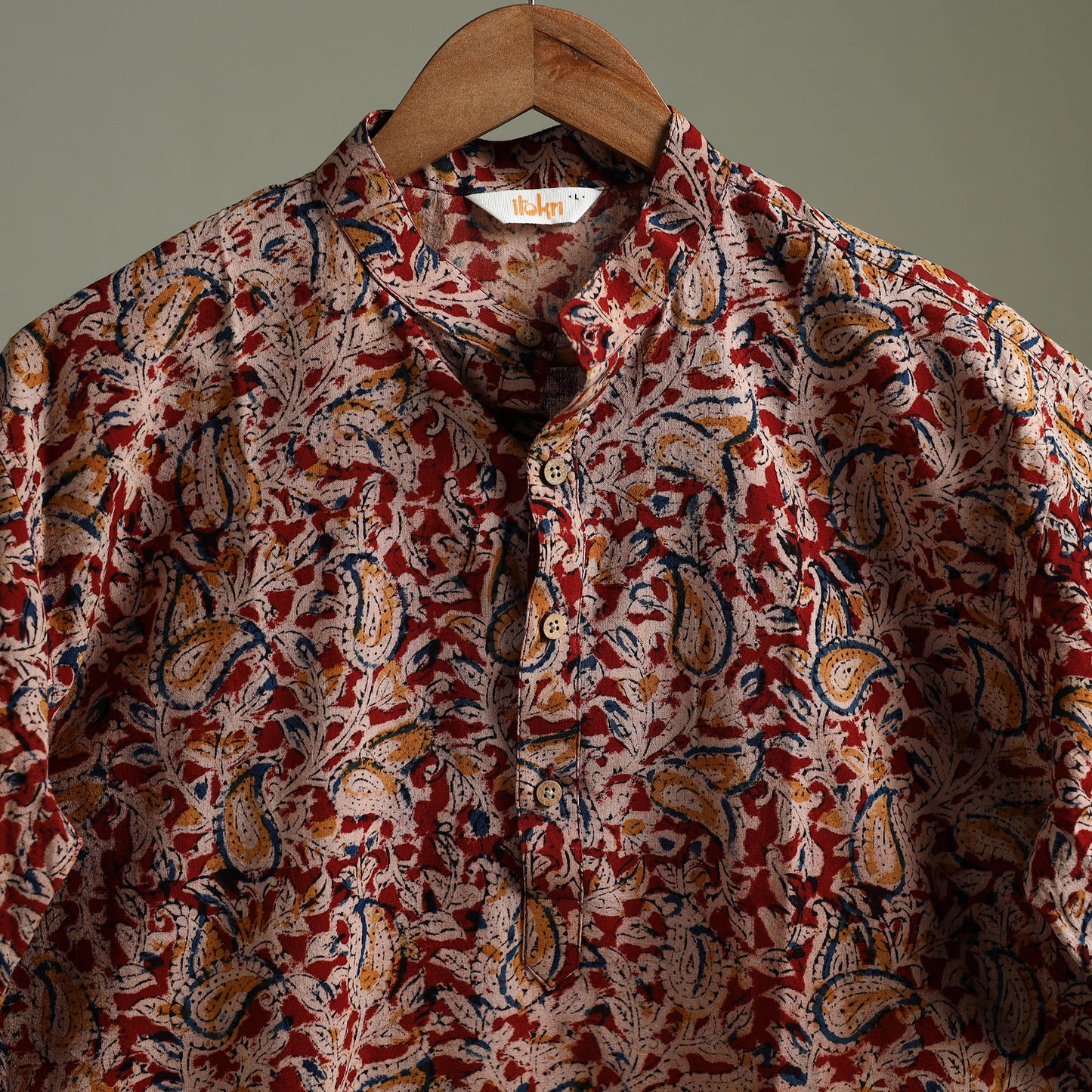 Hand Block Print Natural Dyed Cotton Long Kalamkari Kurta for Men 18