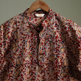Hand Block Print Natural Dyed Cotton Long Kalamkari Kurta for Men 18