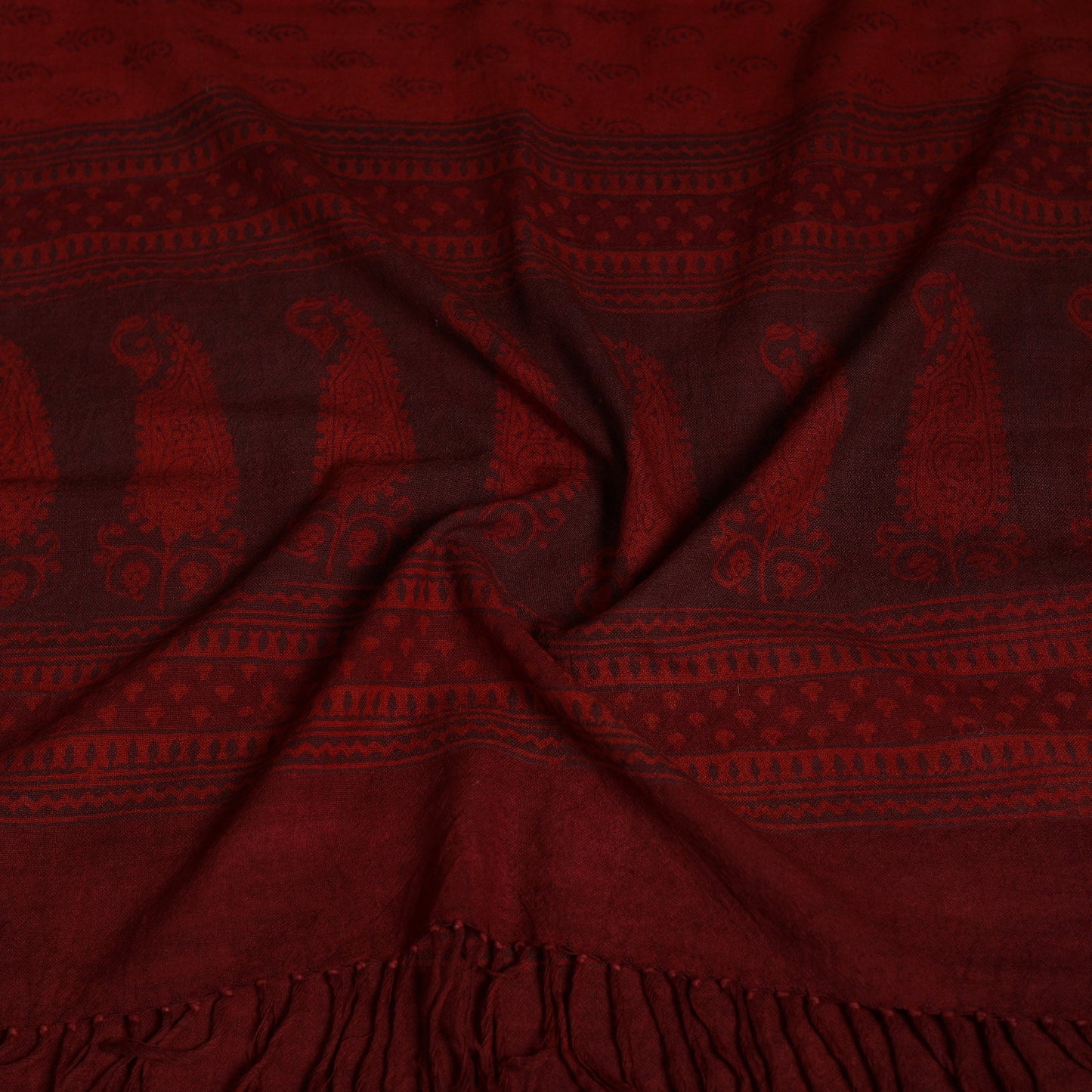 Handwoven Merino Wool Natural Dyed Bagh Hand Block Print Stole 06