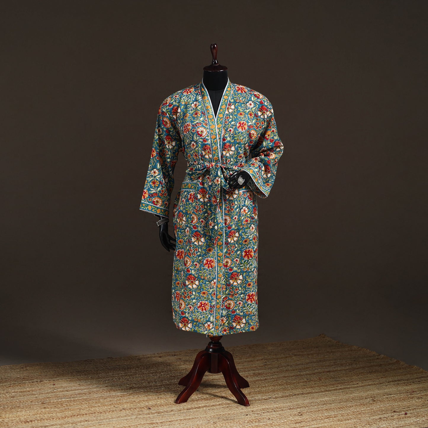 Sanganeri Hand Block Print Waffle Weave Cotton Bath Robe 35