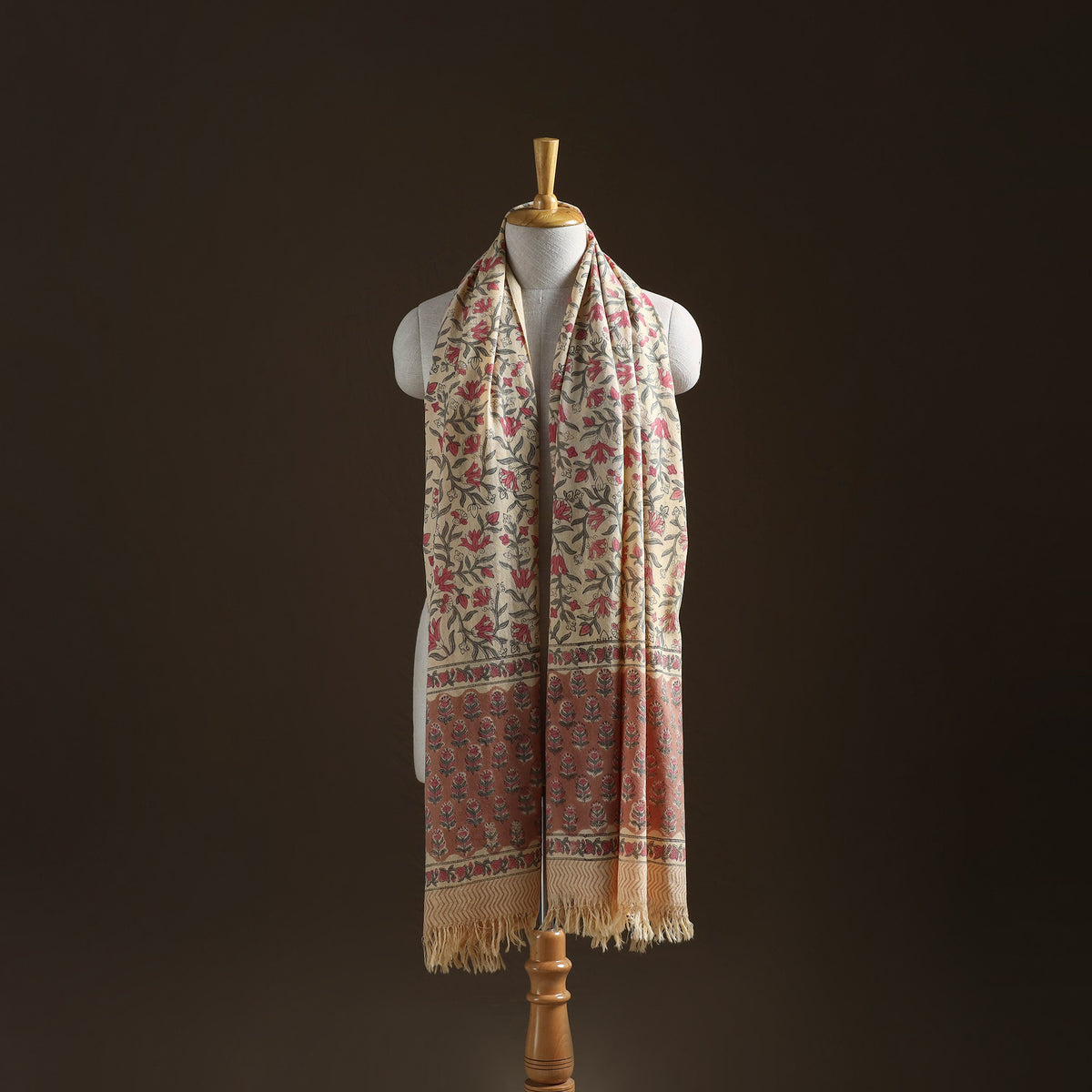 Floral Sanganeri Print Pure Merino Wool Handwoven Shawl 58