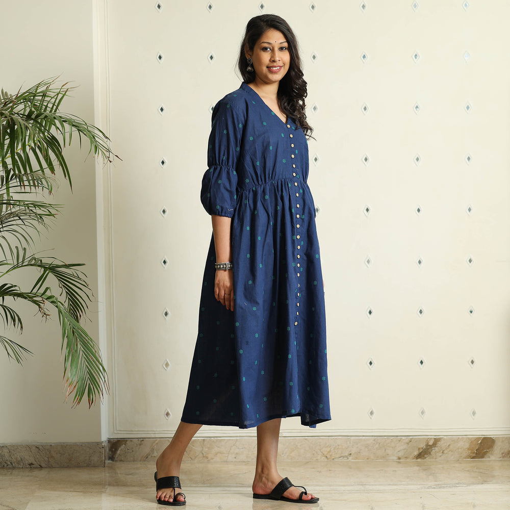 Blue - Jacquard Cotton Flared Gher Dress