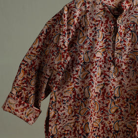 Hand Block Print Natural Dyed Cotton Long Kalamkari Kurta for Men 18