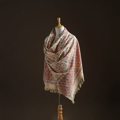Floral Sanganeri Print Pure Merino Wool Handwoven Shawl 58