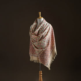 Floral Sanganeri Print Pure Merino Wool Handwoven Shawl 58