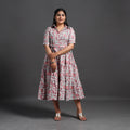 Buy Pink Tiered Cotton Block Print Sanganeri Dress
